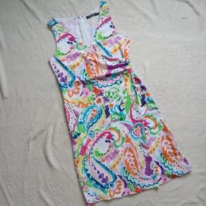 Ralph Lauren EUC Colorful Water Print Faux Wrap Sleeveless Dress size 2